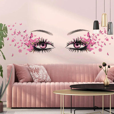 Beautiful Eyelash Eyes Wall Stickers Flying Butterfly Wall Decals Beautiful Girl Heart Wall Decor Vinyl Wall Art Butterflies Wall Decor Stickers For Bedroom Living Room Decoration