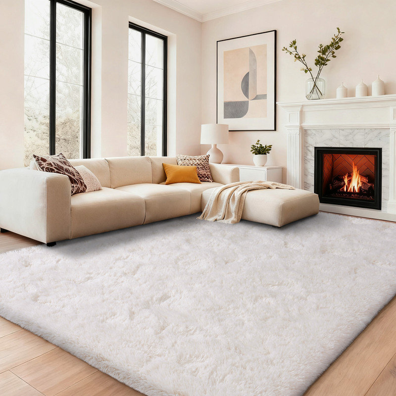 Cream-Colored Holiday Decor Indoor Rug Ultra-Fluffy & Ultra-Soft Pet-Friendly Perfect for Bedrooms, Kids' Rooms, Apartments, Dorms