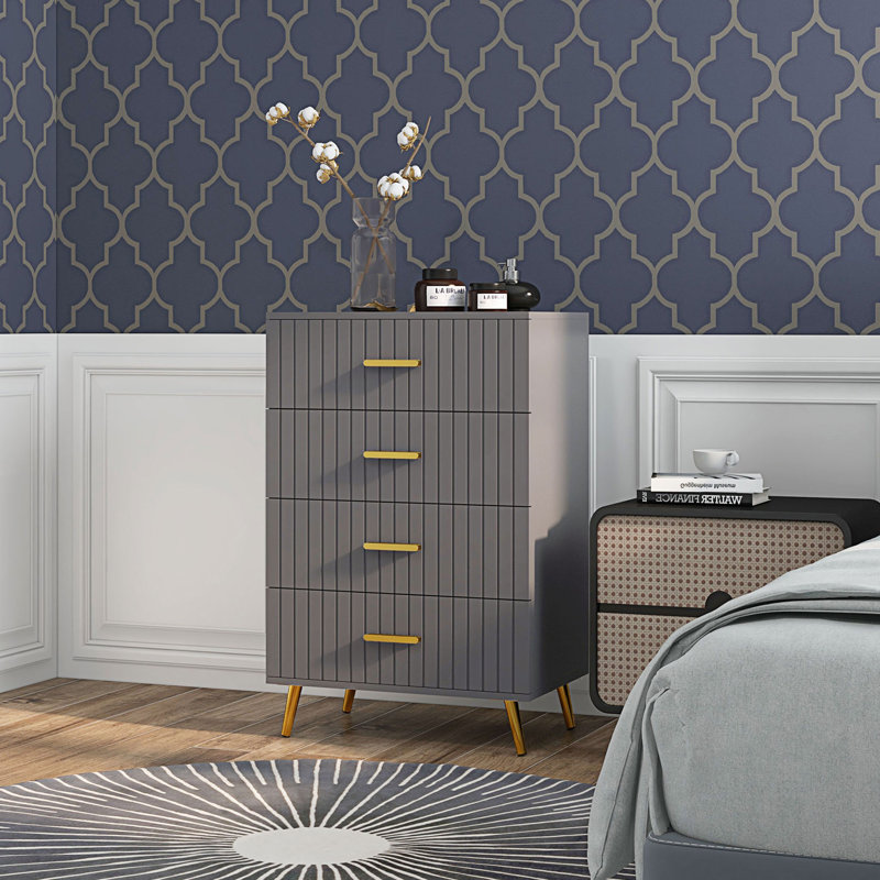 HOMCOM Bedroom Chest of Drawers 4-Drawer with Aluminium Legs Dark Grey