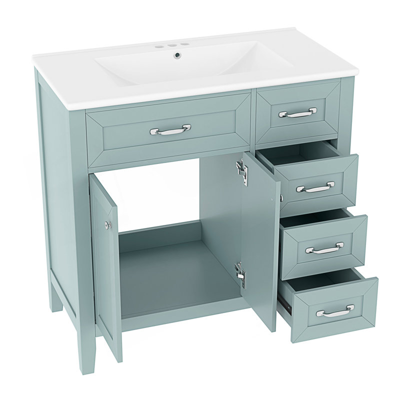 Meuble-lavabo moderne avec lavabo et meuble-lavabo moderne avec tiroirs, Vert