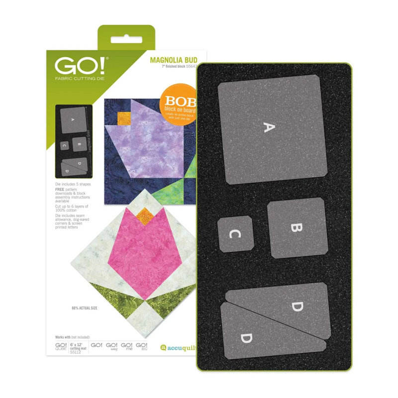 AccuQuilt GO! Matrice à découper en bloc de 7 po Magnolia Bud pour projets de courtepointe