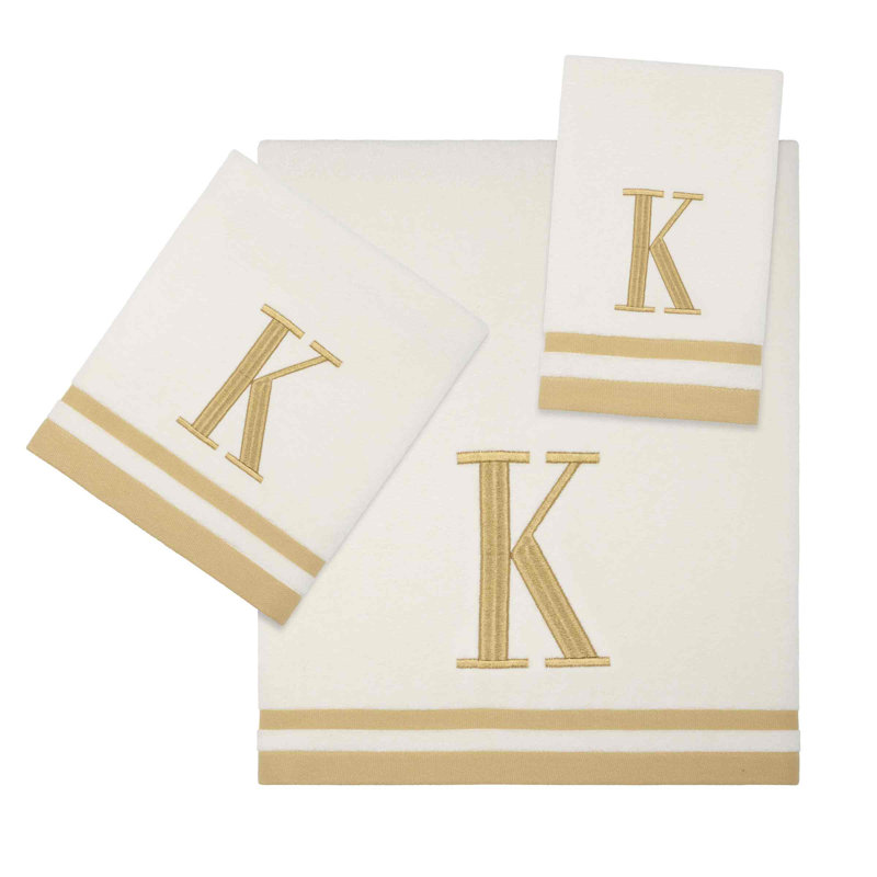 GRY/IVR Monogram Towel Set, 3 Piece Towel Set, Ivory