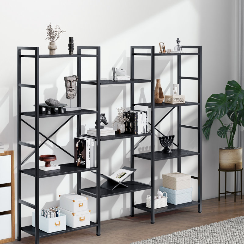 54.8"H X 62" W Etagere Bookcase With Adjustable Shelves, Black