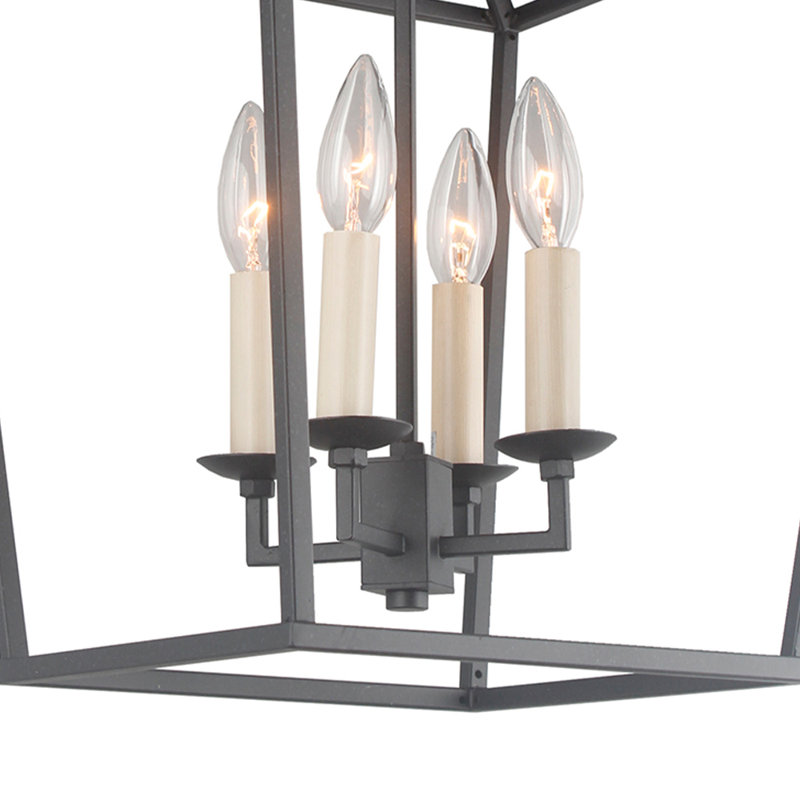 Neslisah 4 - Light Dimmable Lantern Geometric Chandelier, Black, 18.5" H x 12.6" W x 12.6" D
