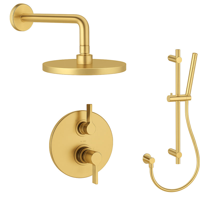 Brera Thermostatic Shower System with 2-Way Diverter, 8-Inch Rain Shower Head and Hand Shower with Slide Bar, Valve Included