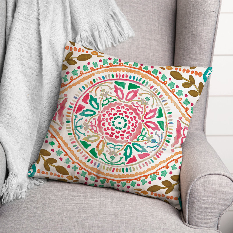 Outdoor Reversible Throw Pillow, Pink, Floral 1