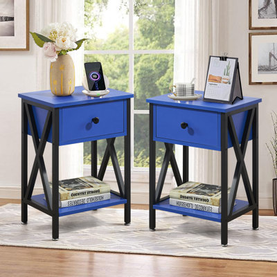 Kempst 22" Tall Nightstand, End Side Tables with Storage Drawer and Open Wood Shelf for Bedroom