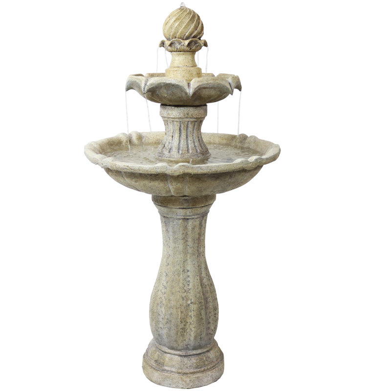 Arcade Polyresin 2-Tier Solar Fountain with Battery Backup - Earth, Brown
