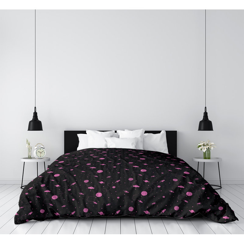 Housse de couette Katelyn Elizabeth, Housse de couette simple TG, Noir clair / Rose, Polyester brossé