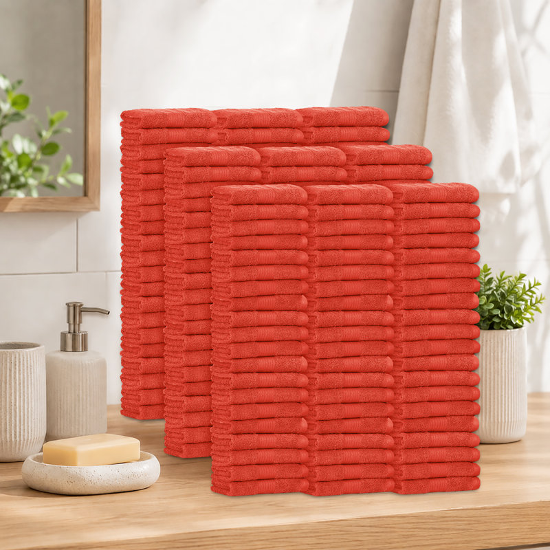 100% Cotton 600 GSM Washcloths 12 X 12 Inch Soft Absorbent, Quick Drying, Orange, Washcloths- 200 Pack