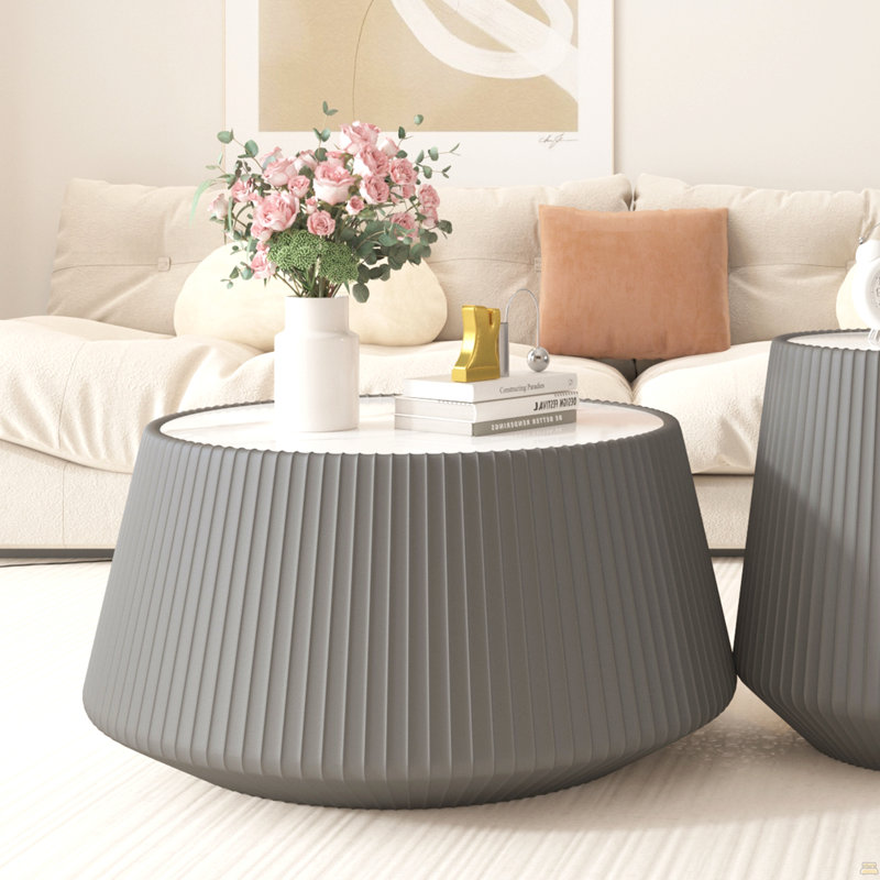 Table basse moderne en cuir fritté clair, Gris