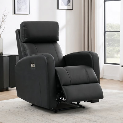 31.1" Wide Genuine Leather Power Recliner with Adjustable Headrest