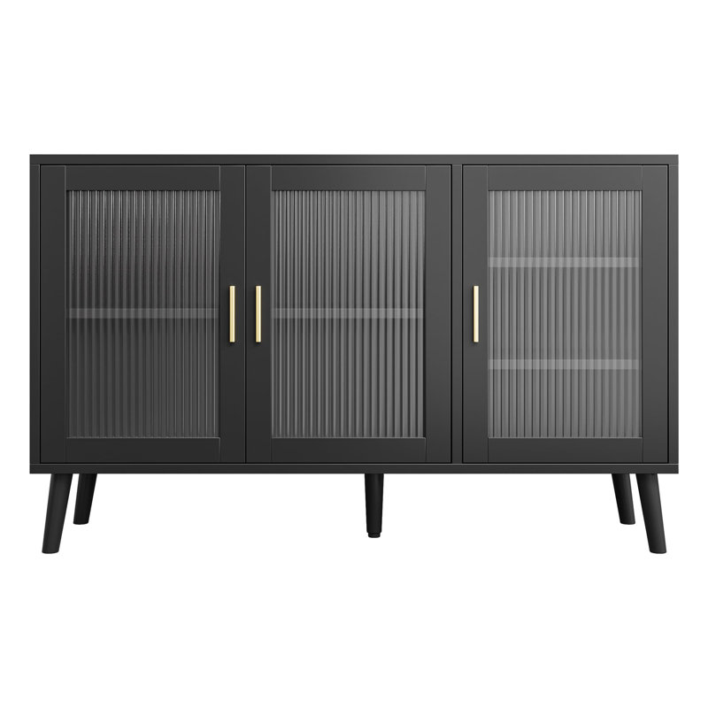 Buffet 48 "noir, armoire de cuisine moderne avec porte vitrée et tablettes amovibles
