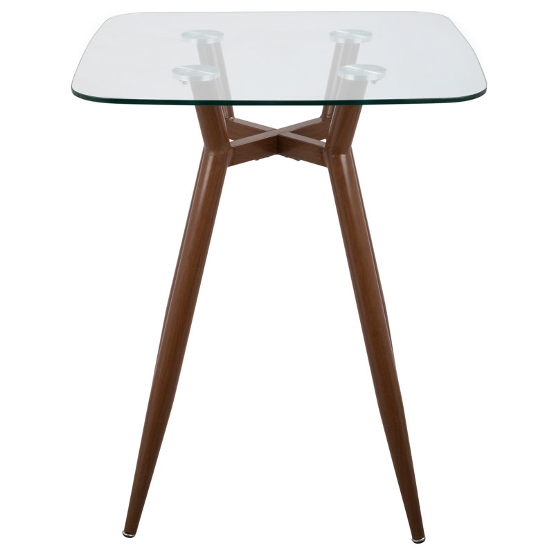 Palermo Glass Top Metal Base Dining Table, Walnut, 30" L x 30" W, Counter Height (36.5" Height)