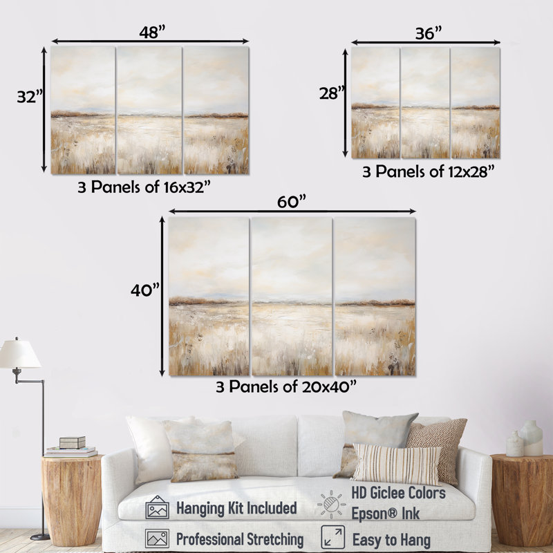 Ensemble de salon d'art mural prairies Pairies, Toile tendue, H 40 po x l 60 po x P 1 po