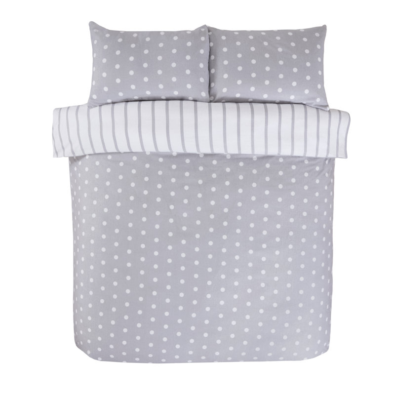 Miliah Microfiber / Polyester Polka Dots Duvet Cover with Pillowcases Included, Double - 2 Standard Pillowcases, Grey