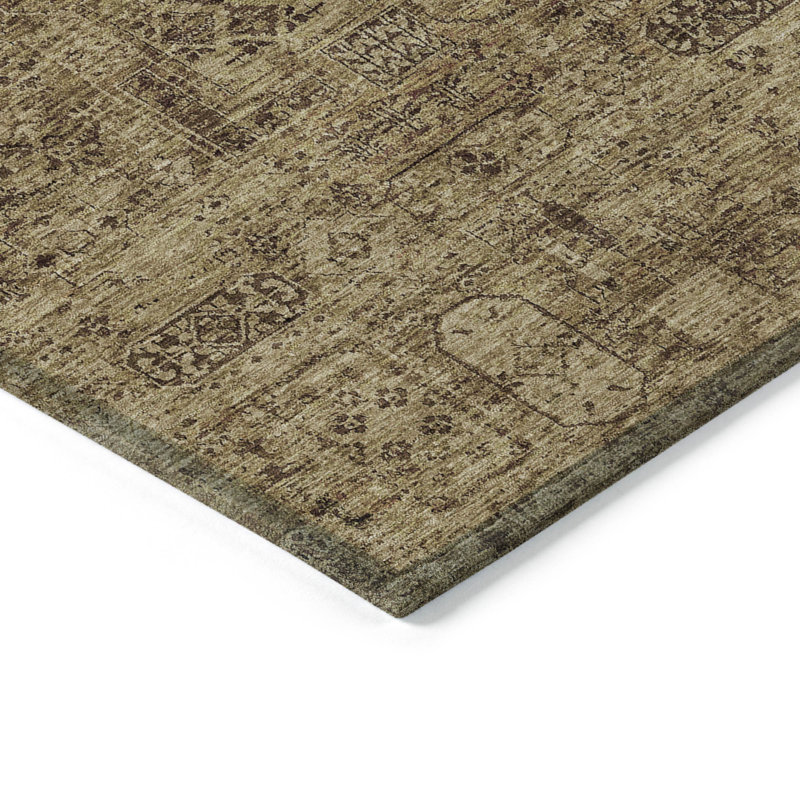 Tapis extérieur lavable floral brun et taupe 10 pi x 14 pi