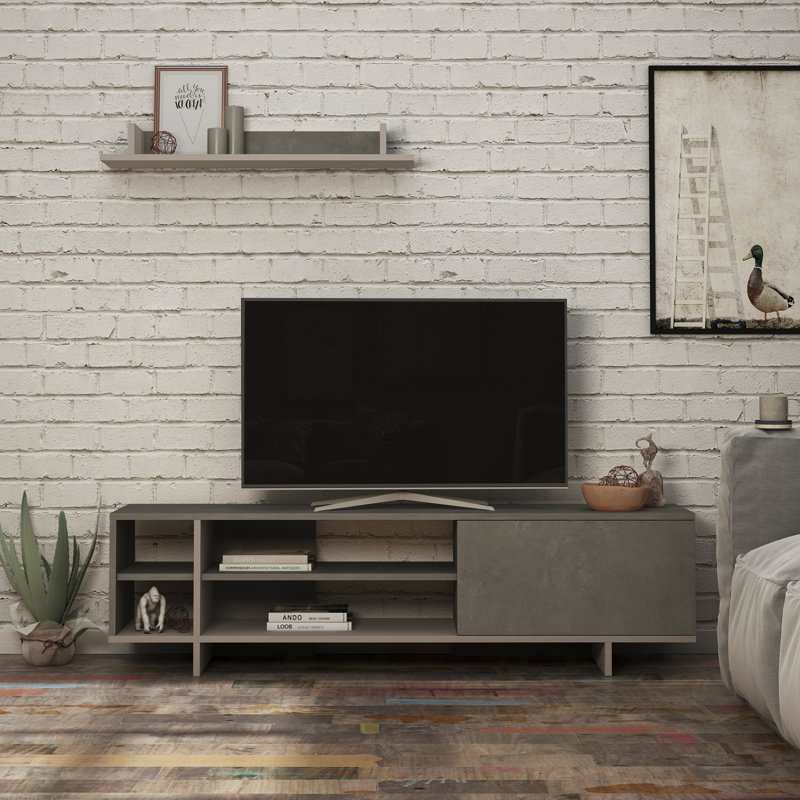 Ajay TV Stand for TVs up to 78", Retro Grey/Light Mocha