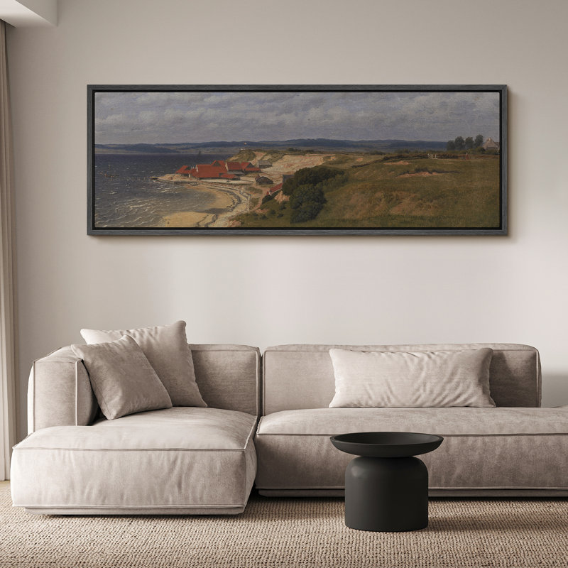 «Coastal Village Seascape Vintage Style», reproduction d'art sur toile, H 20 po x l 60 po, Black