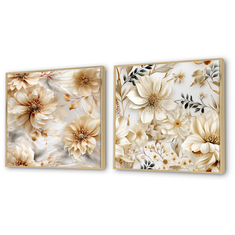 Kourou - Ensemble de 2 reproductions d'art sur toile florales, Encadrement brun, H 16 po x l 33 po x P 1 po