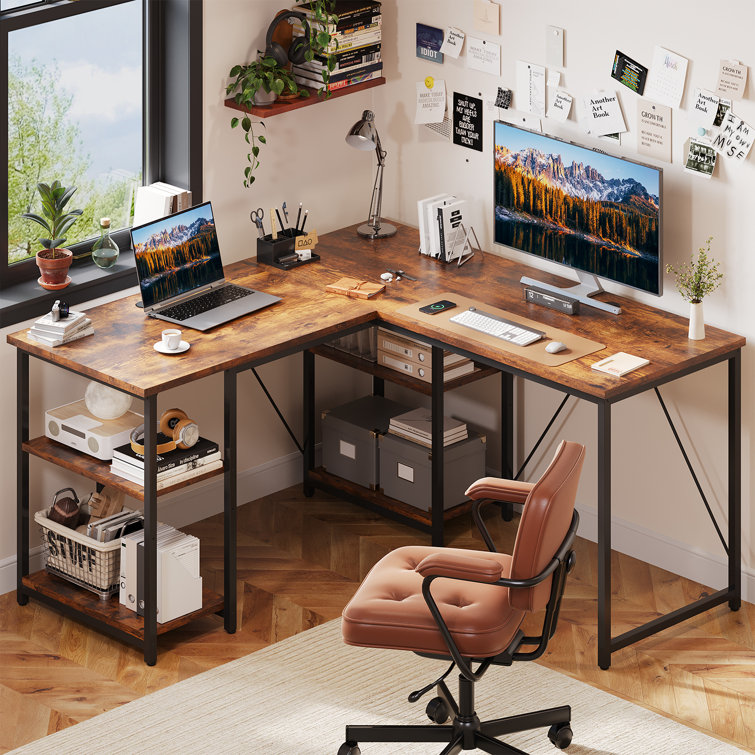L Shaped Corner Desk with Storage Shelf Office Desk