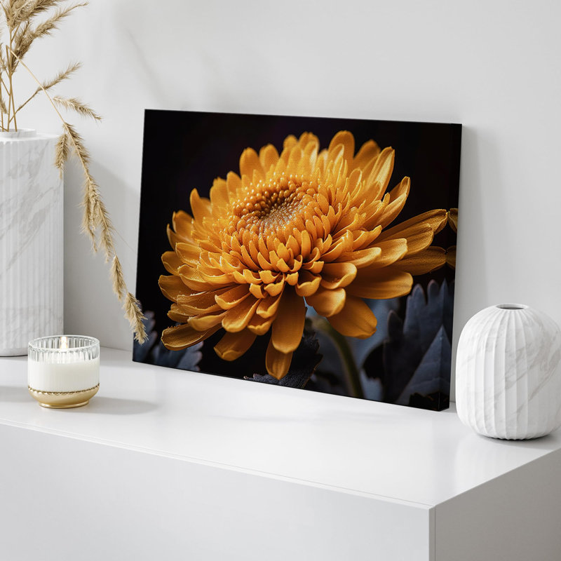 Fleur, "Gerbera, chrysanthème, fleur, gros plan, photographie, art moderne, décor champêtre" sur toile, H 12 po x l 18 po