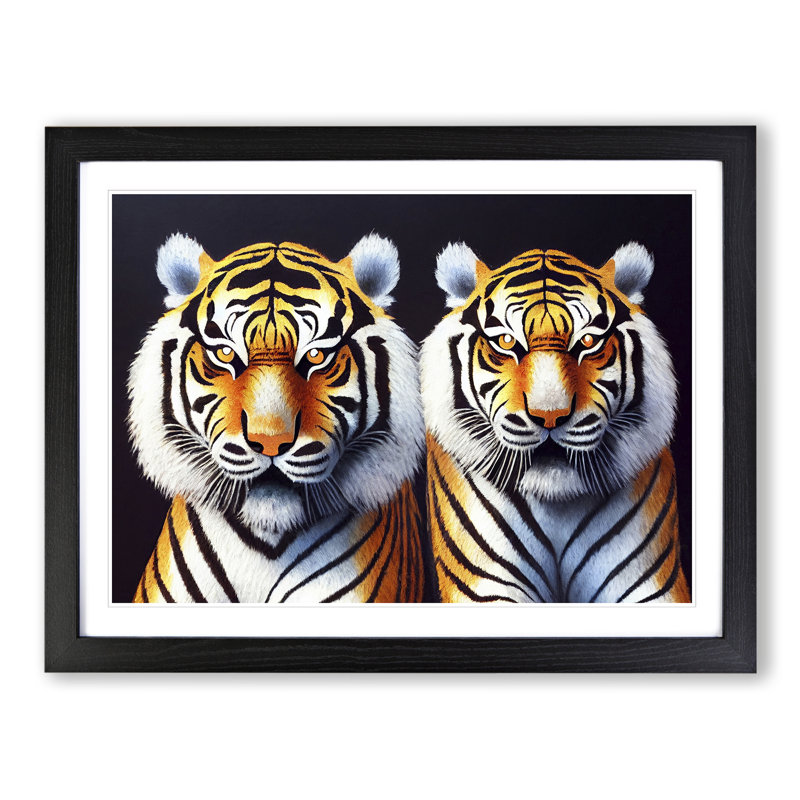 Symmetrical Tigers - Single Picture Frame Print, Black, 46cm H x 64cm W