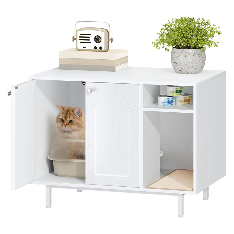 Enceinte de litière pour chat, armoire à litière cachée, table d'appoint en bois pour animal de compagnie avec rangement pour salle de bain, chambre à coucher