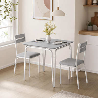 Space-Saving 3 Piece Dining Table Set for 2 – Square Kitchen & Dining Table with 2 Upholstered Chairs – Compact Furniture for Apartment or Breakfast N