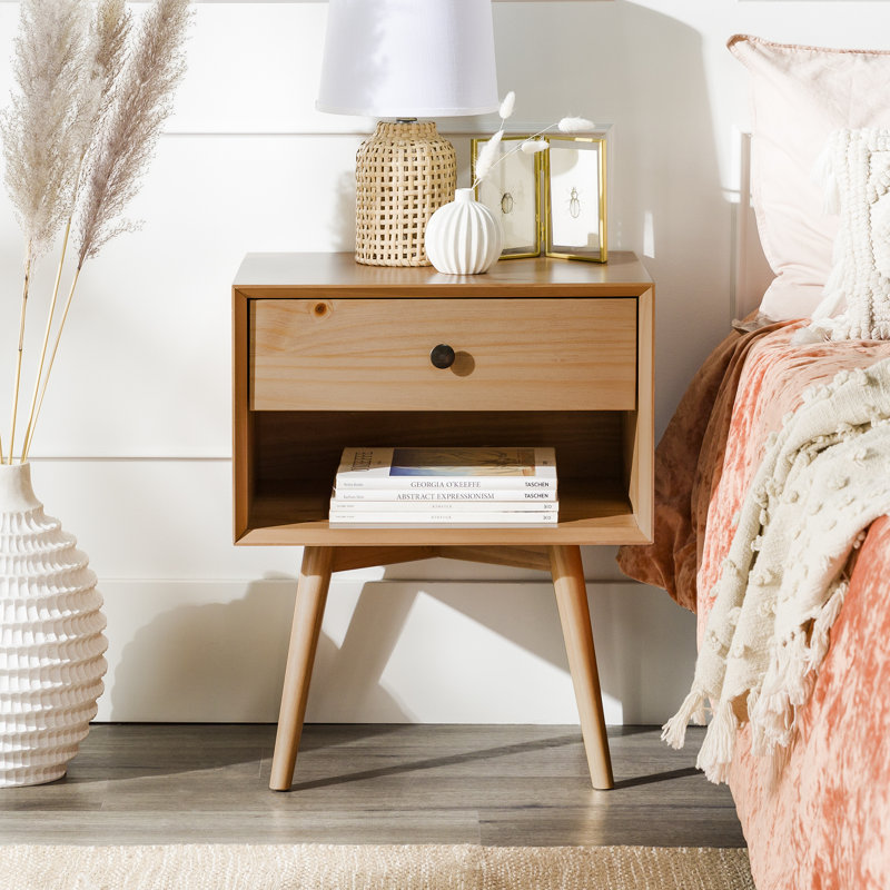 Solange 49.8cm W Solid + Manufactured Wood Bedside Table, Natural Pine, Natural Pine