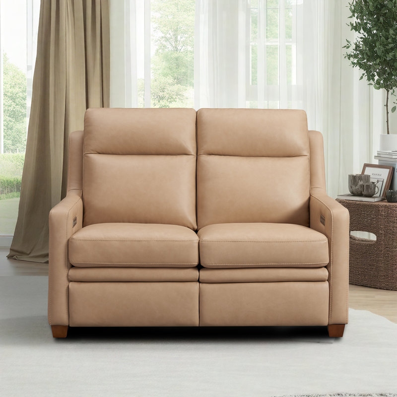 Harpster Genuine Leather Sofa Power Triple-Motor Reclining Loveseat, Wheat