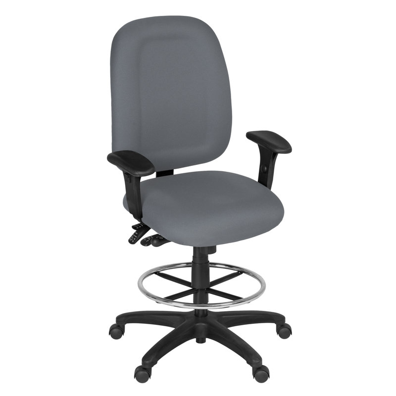Chaise de bureau multifonctionnelle à dossier haut en tissu avec accoudoirs réglables et ensemble de dessinateur Regency Comfort Series - Gris