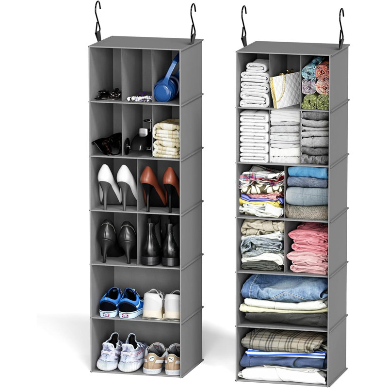 14 Pair Hanging Shoe Organizer, Gray
