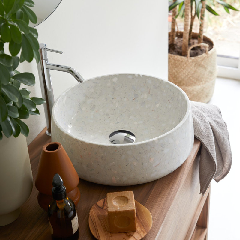 Milos Round Brown Premium Terrazzo Bathroom Sink, Moon