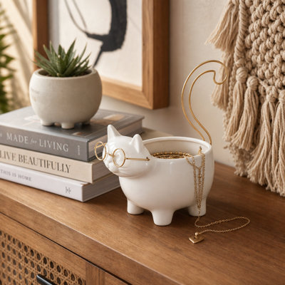 Plateau de rangement sculpté en céramique pour commode et meuble-lavabo