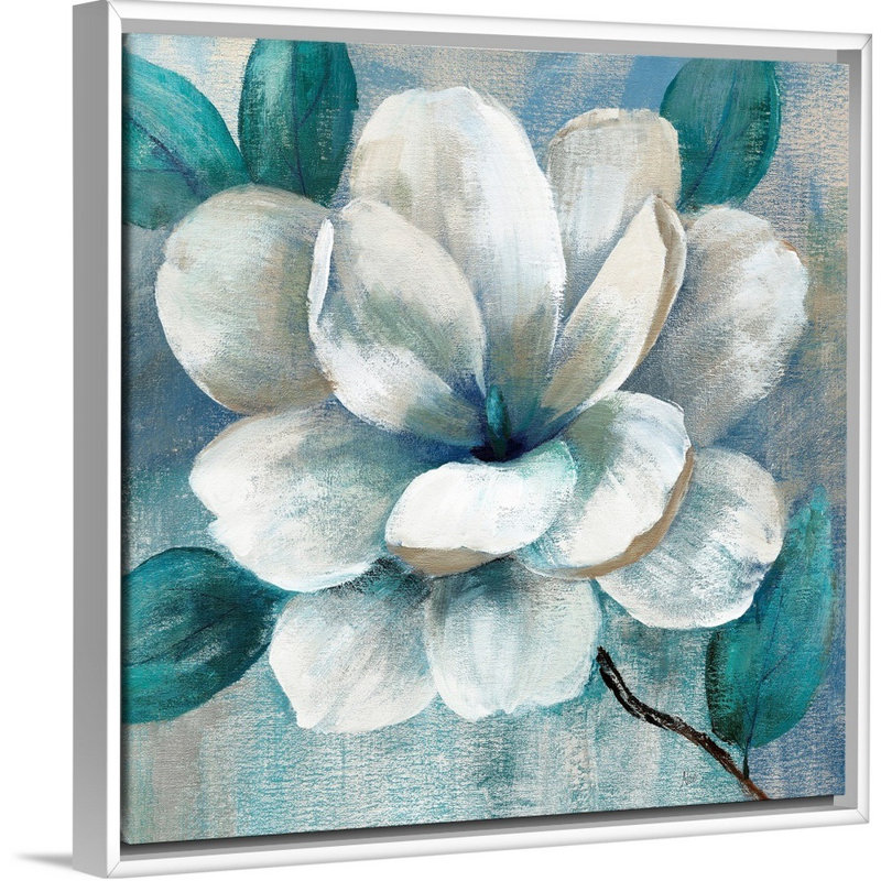 Art mural bleu sarcelle Magnolia II, H 30 po x l 30 po, Blanc, Impression encadrée