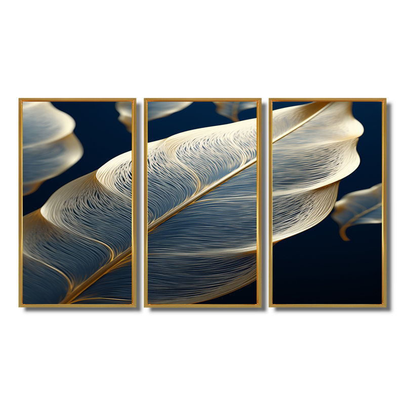 Ensemble de salon mural Laken - Leaves, Cadre flottant doré, H 40 po x l 60 po x P 1 po