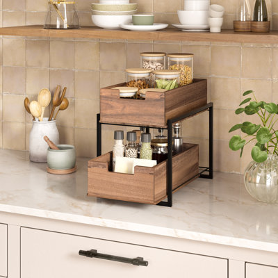  2-Tier Acacia Wood Organizer Storage Bins
