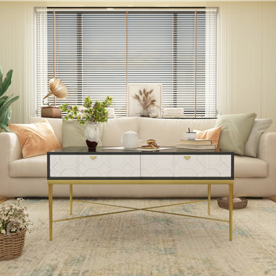 Table basse noire et blanche avec tiroirs de forme octogonale, idéale pour la chambre à coucher, glissières en métal dans les tiroirs, facile à assembler avec fonctionnalité et couleur modernes, 2 pieds de rangement en forme de X