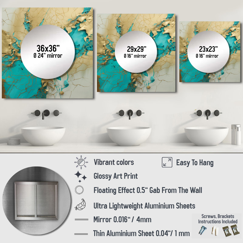 Miroir mural décoratif de salon flottant au fini flottant, gouttes d'eau flottantes au style flottant, 29 po x 29 po