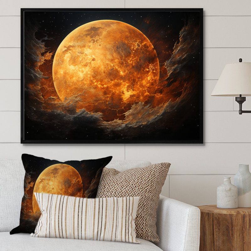 Planète Titan Misty Fiery sur toile, Cadre flottant noir, H 16 po x l 32 po x P 1 po