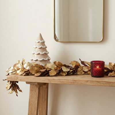 72" Artificial Metallic Gold Magnolia Christmas Garland, Gold