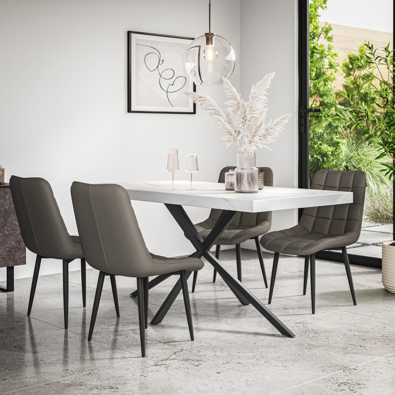 Akaalbir 4 - Person Dining Set, White/Black/Grey