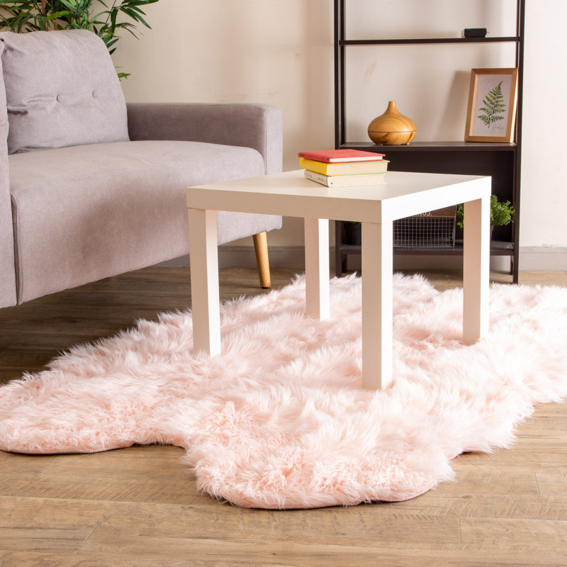 Diller Soft Pink Faux Sheepskin Fur Machine Washable Shag Fluffy Area Rug, Novelty 4' x 6'