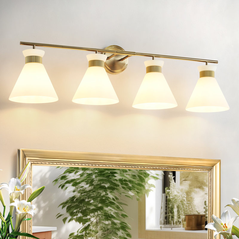 Kaylisa 4 Light Mid-Century Modern Gold Dimmable Vanity Light, Gold