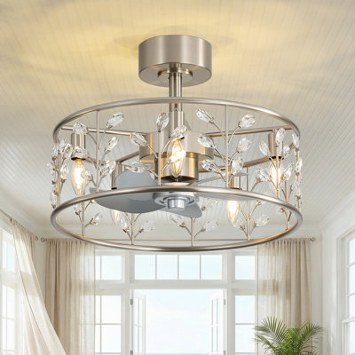 20-Inch Modern Crystal Ceiling Fan with Light,Remote Control, Quiet DC Motor