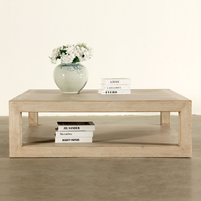 Peking Ming  Square Coffee Table with Weathered Whitewash, 15" x 50" x 50"