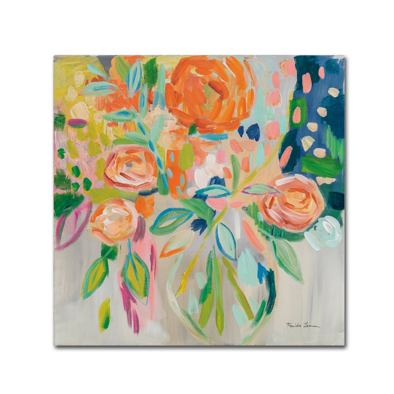 « summer orange floral », reproduction sur toile tendue, H 14 po x l 14 po