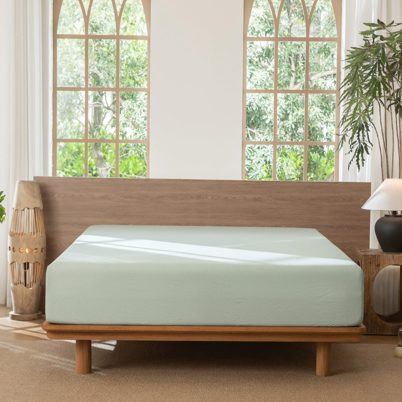MooMee Fitted Sheet Only Extra Deep Pocket 100% Washed Cotton Linen Like Textured Lightweight Breathable, King, Sage Green