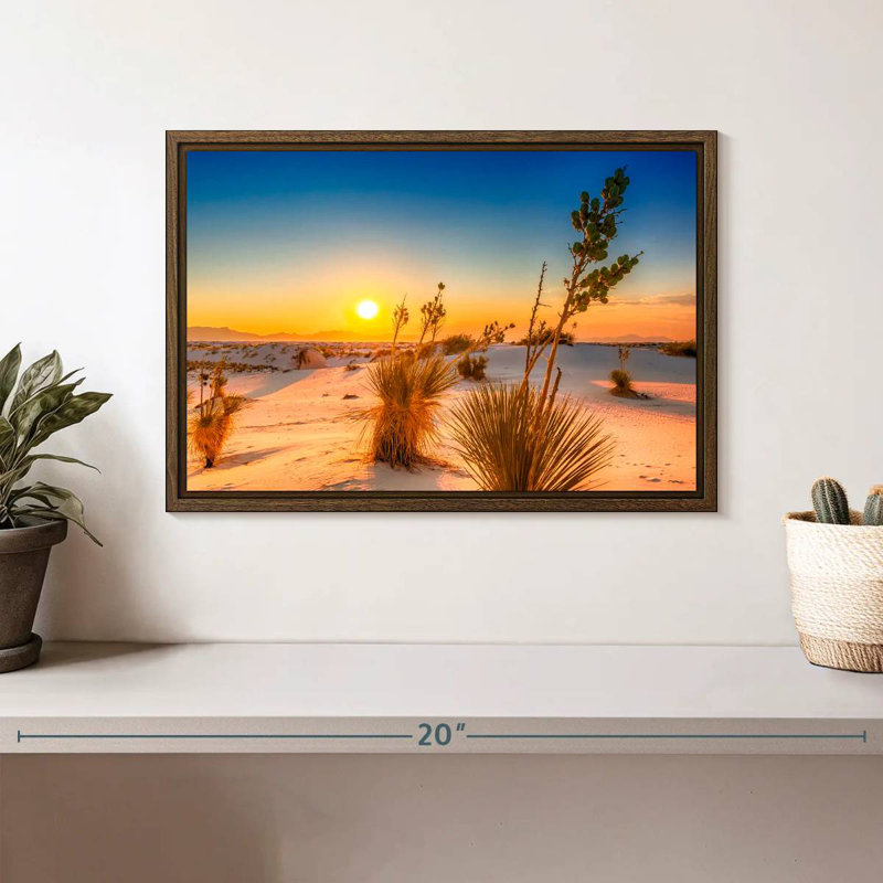 Coucher de soleil White Sands, 13 po x 9 po, Cadre flottant noyer